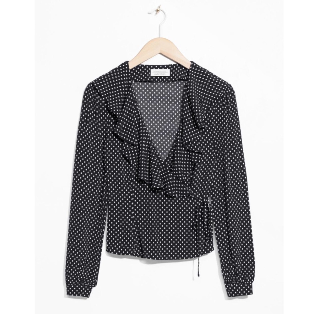 Polka Dot Wrap Blouse - Black